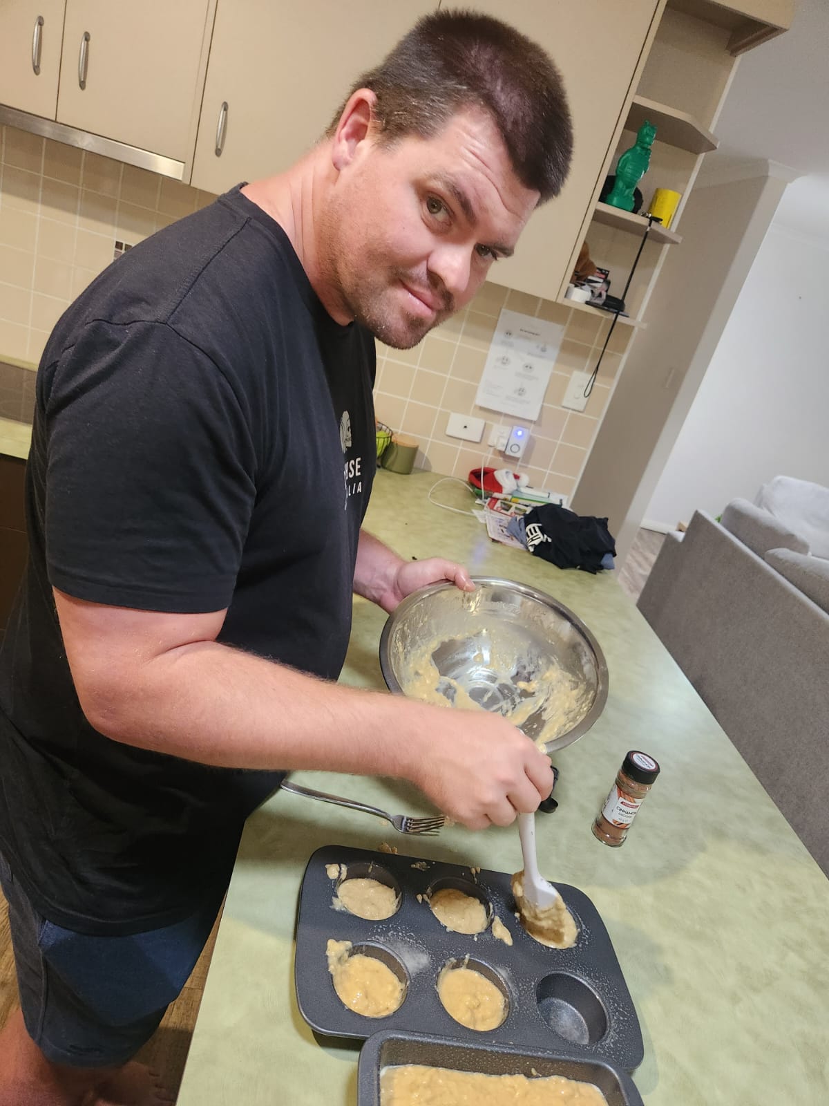 Resident cooking in the kitchen