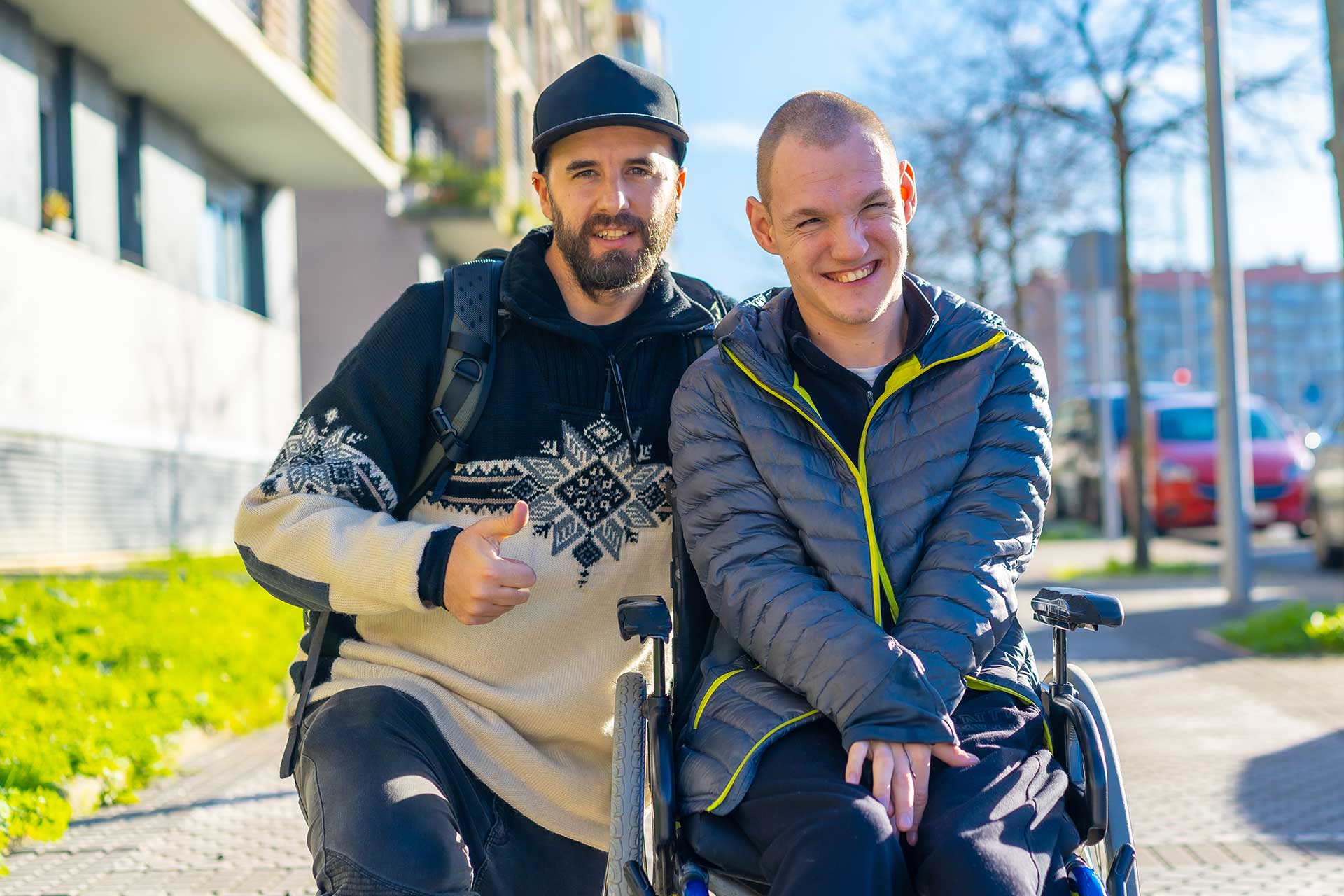 Support worker and participant out in the community